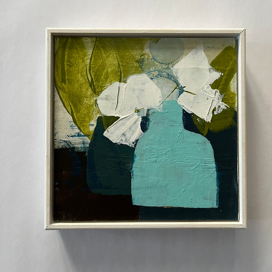 still life with blue vase