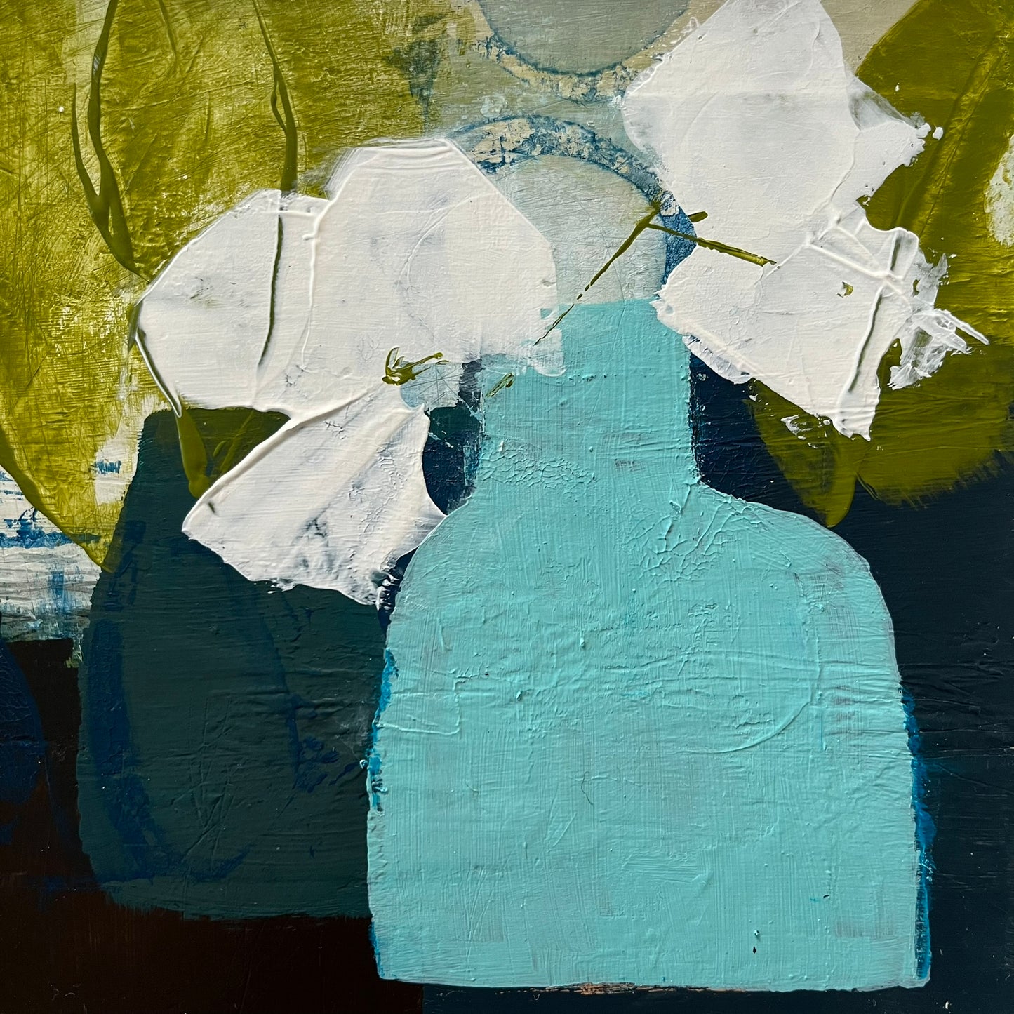 still life with blue vase