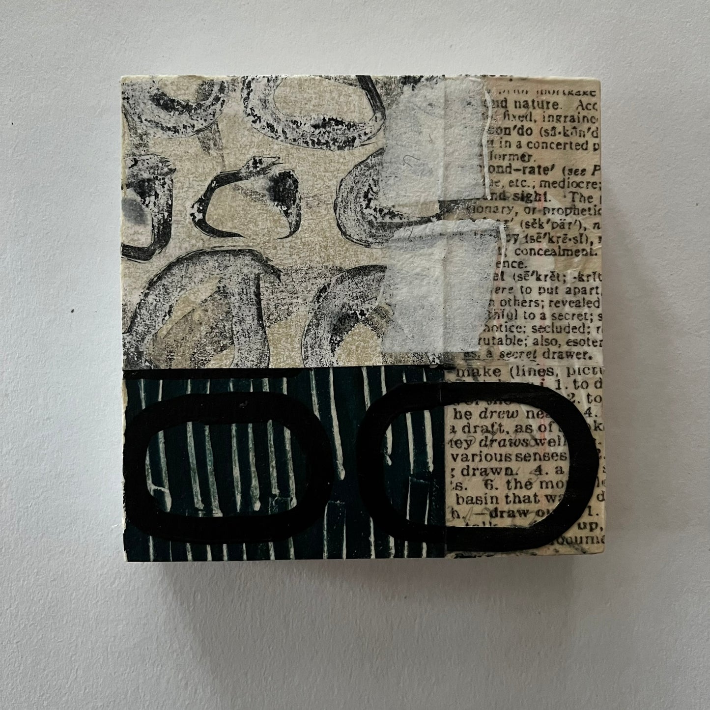 Collage on wood block C13