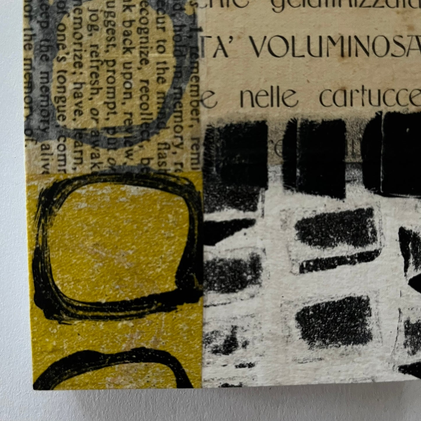 Collage on wood block C14