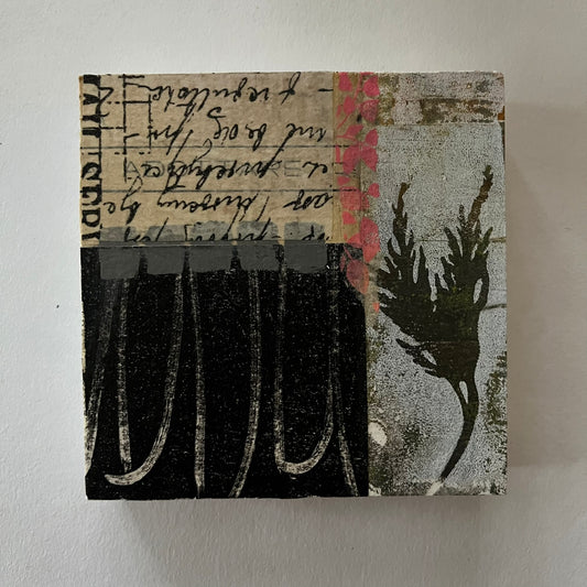 Collage on wood block C17